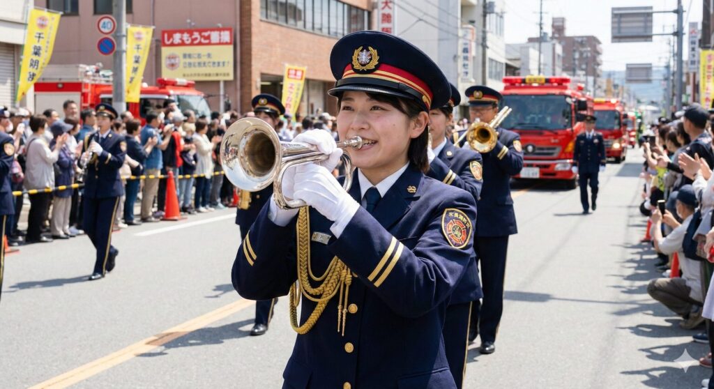 地元愛溢れる消防団ラッパ隊での活動