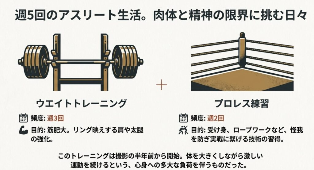 週5回のジム通いと技の習得プロセス