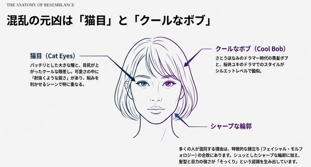 猫目やボブなど顔立ちの共通点