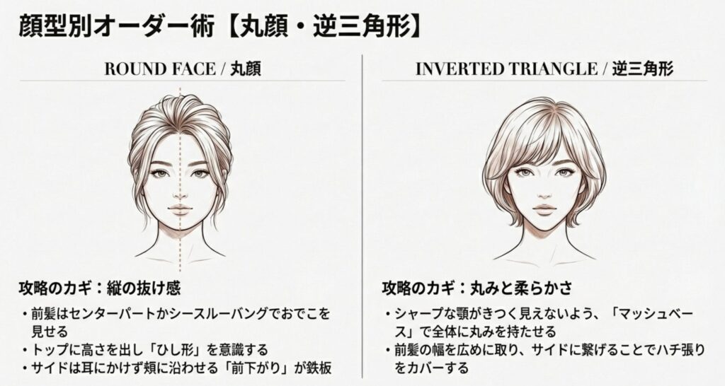 丸顔の人が縦のラインを強調して小顔に見せる攻略法