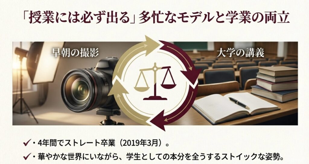 多忙な中で大学を卒業した努力家な一面と仕事の両立