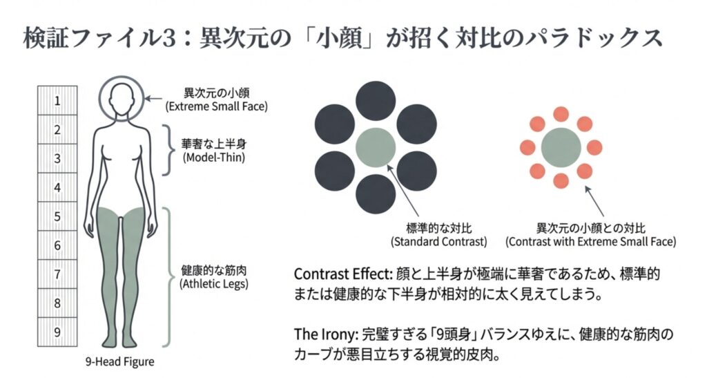 抜群のスタイルと小顔が引き起こす対比