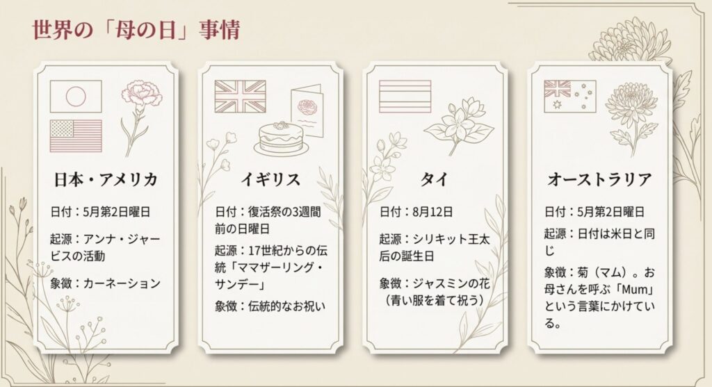 イギリスやタイなど世界で異なる日付と習慣