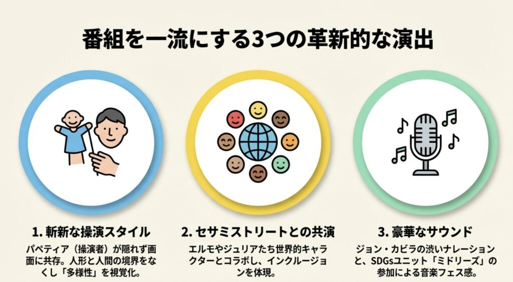 操演者である中の人の表情が見える斬新な演出手法