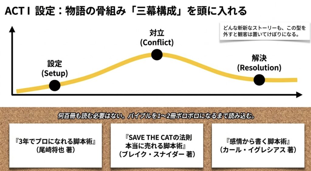 脚本術の本やテキストで物語の基礎理論を学ぶ