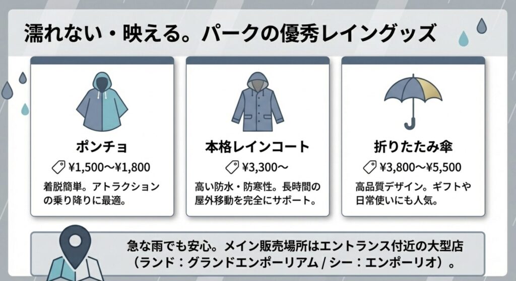 カッパの販売場所とパークで買えるレイングッズ