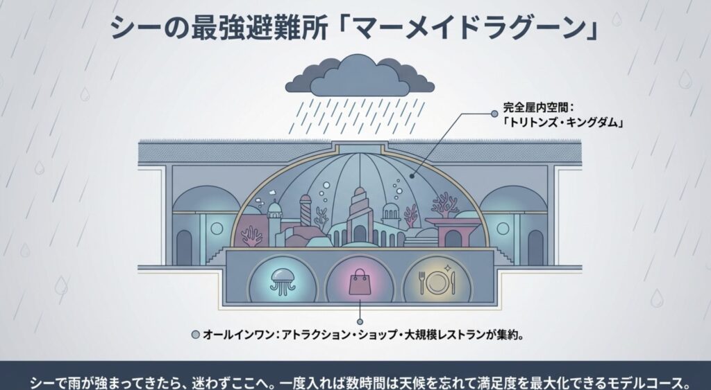 シーならマーメイドラグーンで雨を避けて過ごす