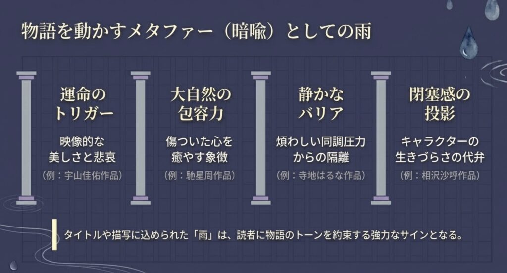 タイトルに雨がつく小説の機能