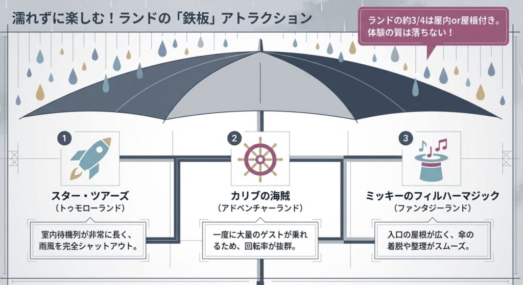 屋内アトラクションの待ち時間と効率的な回り方