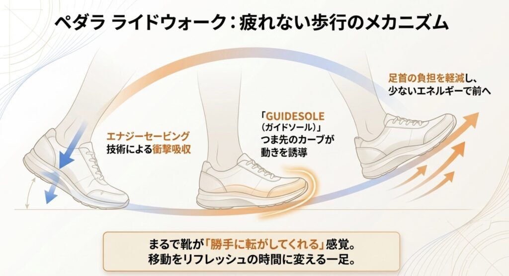 引退後の足元を支えるペダラのウォーキング機能