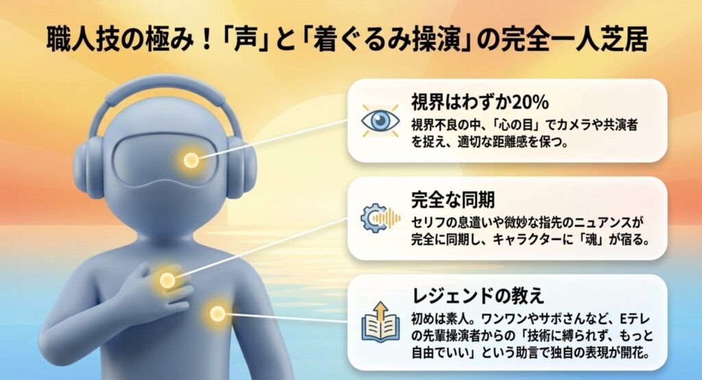 着ぐるみの中の人と操演を一人で担当する技術