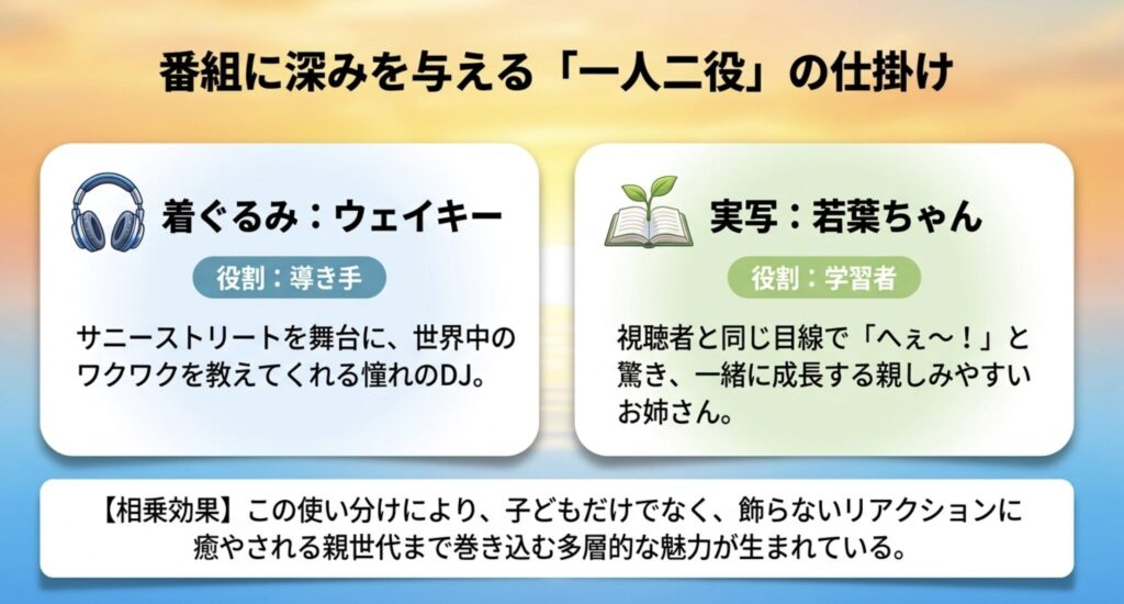 若葉ちゃんとして実写コーナーに登場する素顔