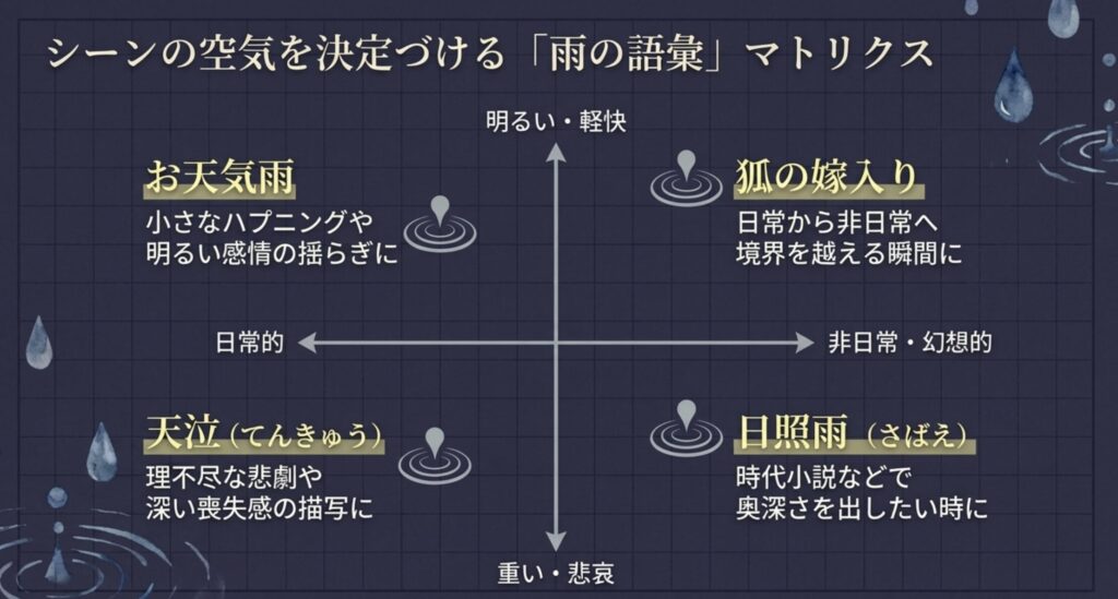 豊かな語彙と雨の種類を選ぶ