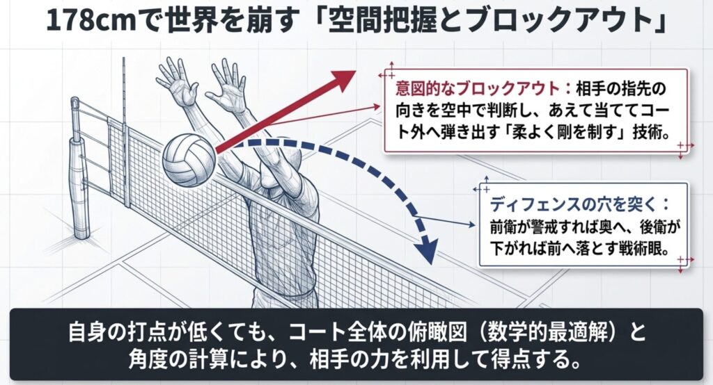 身長178cmを最大限に活かす戦術的なスパイク