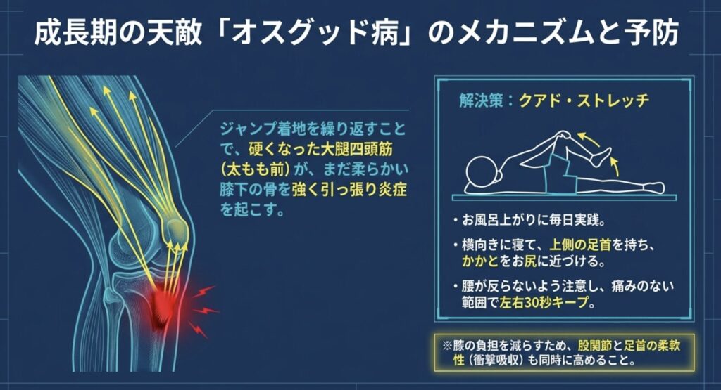 オスグッドを予防する太も目のストレッチ