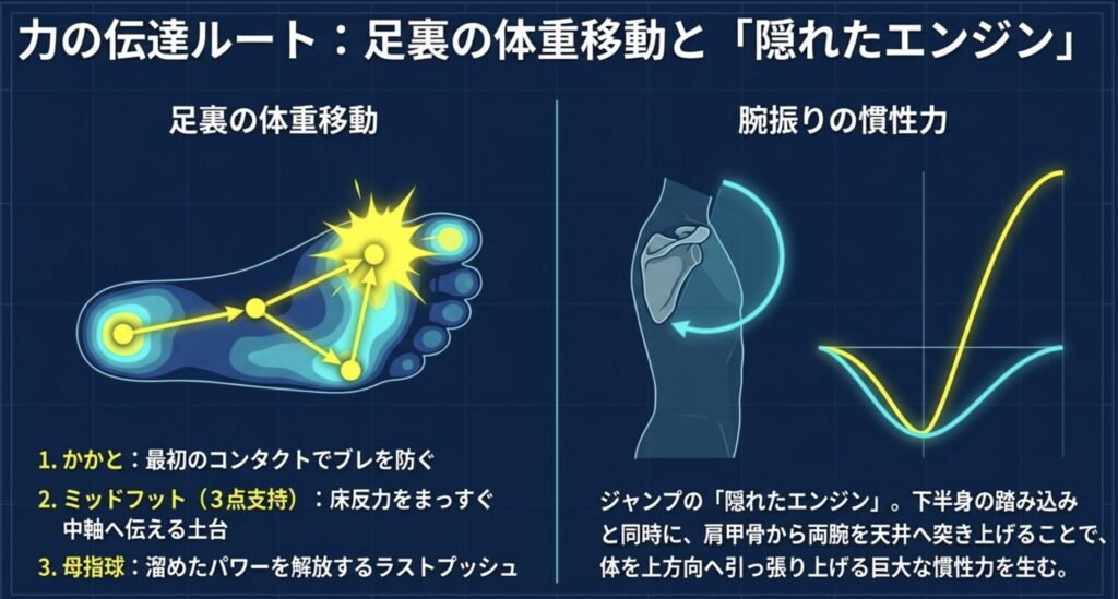 正しい足裏の接地と母指球への体重移動