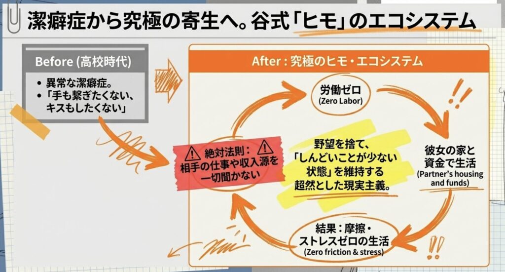 潔癖症からヒモ生活へ一変した独特な恋愛観