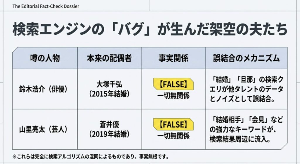 鈴木浩介との婚姻関係に関する誤解と検索バグ