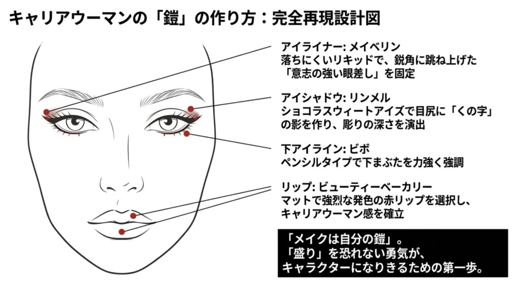 鎧のようなメイクを完成させるアイラインの引き方