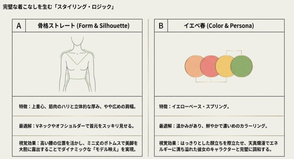 骨格ストレートを活かしたスタイリングの視覚効果